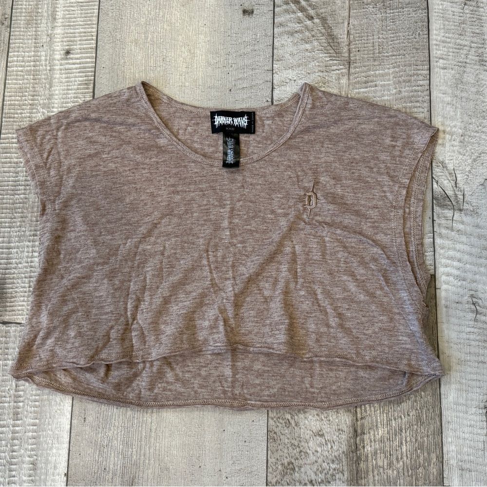 Darker Wavs Heathered Tan Logo Embroidered Ultra Crop Top‎ XXS Goth Grunge